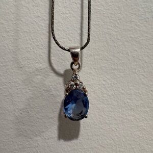 Sterling Silver Elegant Blue Stone and CZ Pendant Small